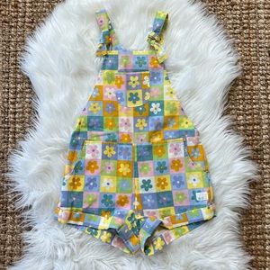 GHANDA clothing linen blend floral overalls girls size 7/8. New!!
